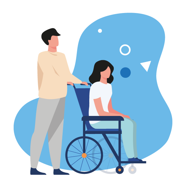 Illustration flat design personne en fauteuil roulant